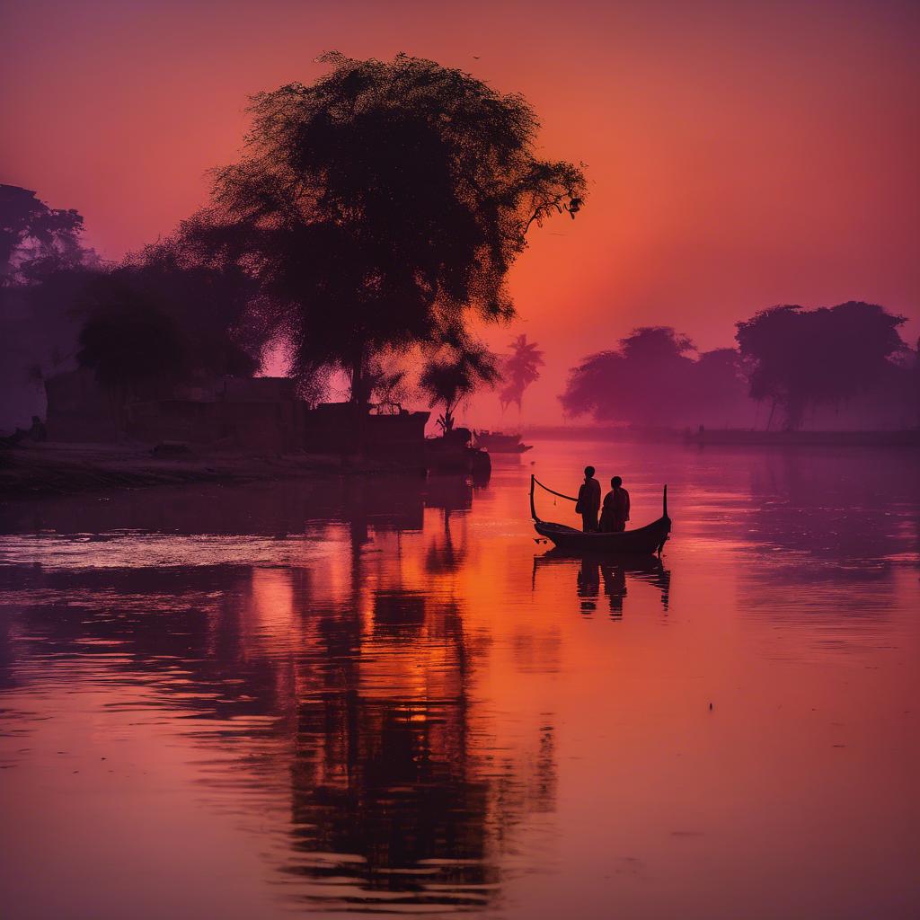 Ganges o zachodzie słońca